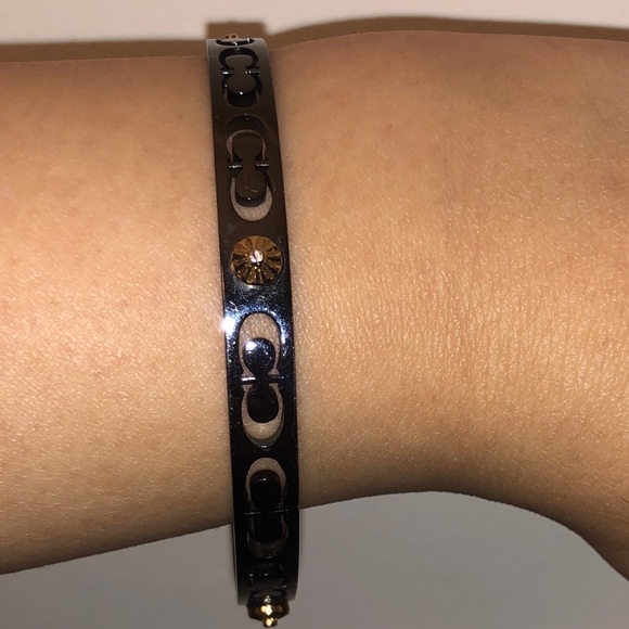 *RARE* COACH Signature C Two-Tone Bangle Bracelet Gunmetal & Gold - Picture 4 of 6